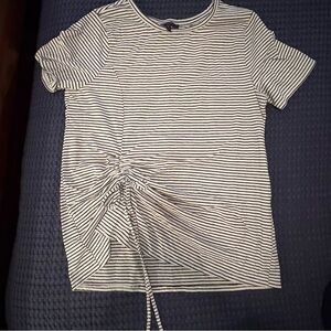 Olivia Sky Black & White Striped Short Sleeve Tee with Side Ruching